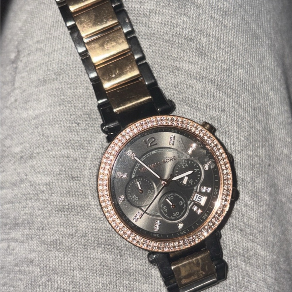 Michael Kors Black and Gold Crystal Watch